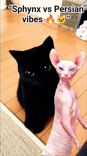 Sphynx Dancing in Front of a Black Persian Cat 😹💃