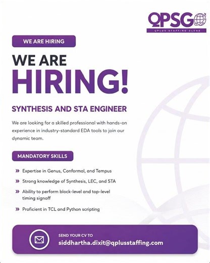 🚀 We’re Hiring | Synthesis & STA Engineer