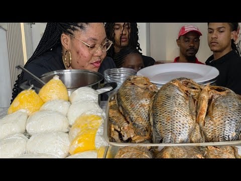 Dish dinner with me for my family of 8 | pounded yam, Starch and Spicy soup with tilapia fish