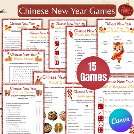 15 Chinese New Year Games Bundle, Lunar New Year Games Trivia, Year of the Horse, Word Search, Word Scramble, Mazes Printable New Year Games - Etsy