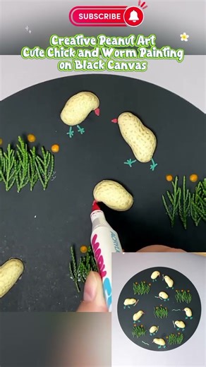 Creative Peanut Art | Cute Chick and Worm Painting on Black Canvas #craftideas