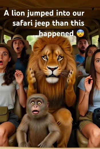 A lion jumped into our safari Jeep than this happened#monkeycartoon