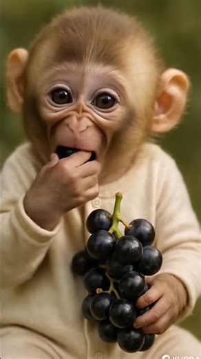 Baby Monkey Puffs Up His Cheeks with Grapes 🍇🐒