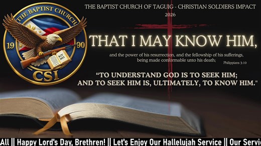 HAPPY LORD'S DAY, Beloved Brethren!!! Let us all be glad to receive God's Wonderful Blessings on this Grand Day of the Lord! Be blessed as we celebrate another Great Hallelujah worship service this morning! Don't miss to be a part by sharing the link to your Friends, Relatives & Loved Ones! GREAT IS OUR GOD!!! | The Baptist Church - CSI