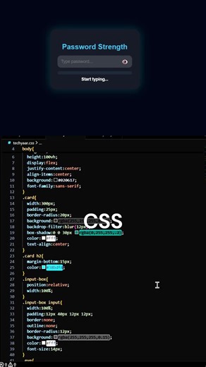 🔥 Password Strength Checker UI | HTML CSS JavaScript #shorts #ytshorts #coding #htmlcss #webdesign