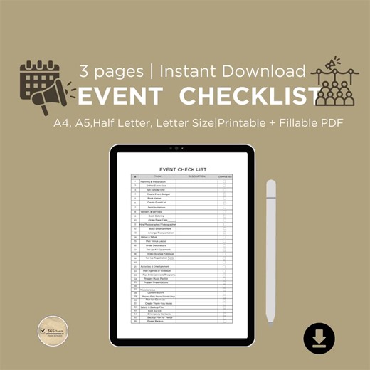 Event Check List | PDF & PNG|A4, A5, Half Letter,letter Sizes | Non-editable Planner | Instant Download| Printable Checklist | Teacher Gifts - Etsy