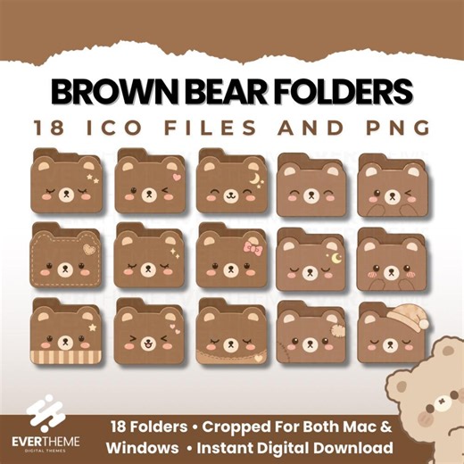 Brown Bear Folder Icons | Cute Desktop Folder Pack (18 Icons) Aesthetic Mac & Windows Folders | Cozy Kawaii Computer Icons - Etsy
