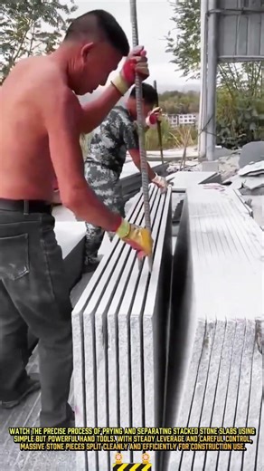 Manual Stone Slab Prying and Separating Process- Good Tools and Machinery Make Daily Work Easy