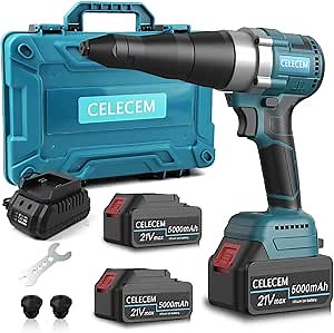 Cordless Rivet Gun, 21V Lithium-ion Automatic Blind Riveter Tool Kit with 2PCS 5.0 Ah Battery & Charger for 1/8", 5/32", 3/16" Rivets