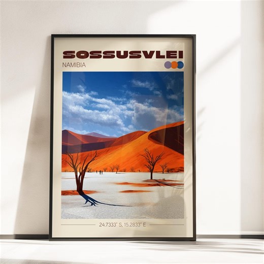 Sossusvlei Travel Poster | Vintage Travel Print | Sossusvlei Travel Poster | Africa Home Decor | Gift for Traveller | Namibia Print - Etsy