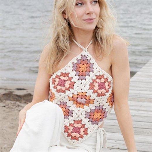 Boho Granny Square Crochet Halter Top Pattern, Summer Festival Crop Top Tutorial Download PDF - Etsy