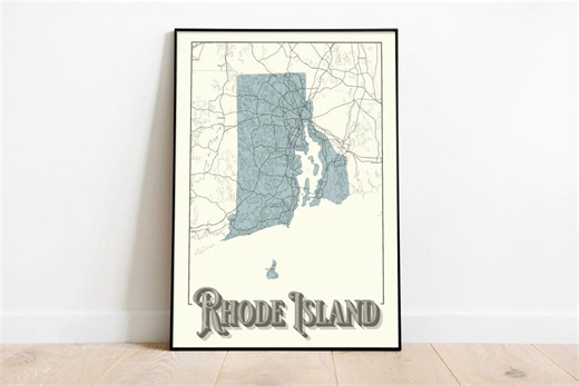 Rhode Island Vintage Map Poster | Victorian Typography Wall Art | Antique-style Atlas Decor - Etsy