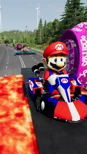 Four Trucks Transporting cars with Flatbed Trailers Cars vs Speedbump vs Train vs Pothole #008