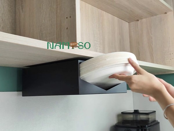 9 Inch 10 Inch Paper Plate Dispenser Under Cabinet Organizer, Paper Plate Holders Wall Mounted, Kitchen Countertop Space Saver, Easy to Relocate for Party, Picnic, RV (Metal, Large, Black)