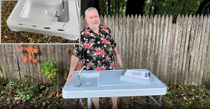 EVOKEDEN 42.5" Fish Cleaning Table w/ Sink, Folding Camping Table & Fish Cleaning Station w/ Measure Mark