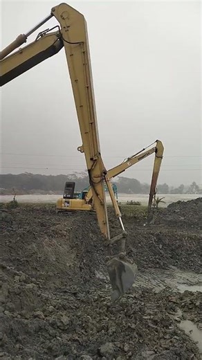 Long Boom Excavator Canal Excavation | Deep Digging Construction Work