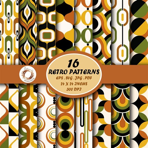 Mid Century Modern Geometric Patterns, Seamless 70s Retro Backgrounds (eps, Svg, Jpg, Pdf Set) - Etsy