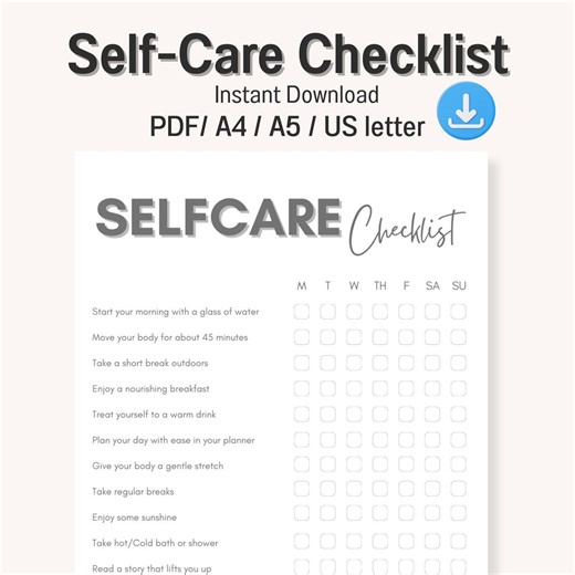 Self Care Checklist Printable | Weekly Wellness Tracker Planner PDF Download - Etsy