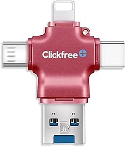 Clickfree™ 512GB USB Photo and Video Saver for Phone/Pad/Mac/PC, High Speed 4-in-1 Universal Phone Flash Drive-Lightning-USB-Photo Stick-External Storage Thumb Drive (Honeysuckle Color)