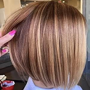 TISHINING Side Part Layered Burgundy Short Bob Wigs for White Women Ombre Burgundy Mix Blonde Bob Straight Hair Wig with Dark Roots Synthetic Natural Looking Daily Party Wig(12 inch)
