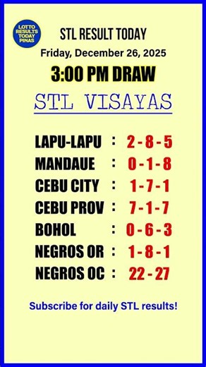 STL Result Today 3:00 PM Draw December 26, 2025 STL Luzon, Visayas and Mindanao Result