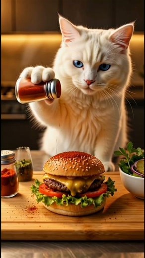 cute kitten make cheeseburger #cookingshorts #cutecat #youtubeshorts #catcooking #emotionalstory