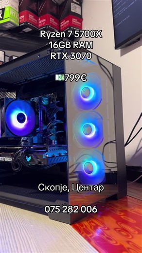 👾Ryzen 7 5700x | 16GB | RTX 3070👾 🔹 AMD Ryzen™ 7 5700X 4.6GHz 🔹 HyperX 16GB 3200MHz DDR4 🔹 ASUS TUF RTX 3070 8GB 🔹 ASUS B550 Motherboard 🔹 Samsung 512GB NVMe SSD 🔹UGD 650w 80 White PSU 🛠 Можност за компјутер по ваша желба! ✅ 2 години гаранција ✅ Бесплатно чистење и замена на термална паста на секои 6 месеци ✅ 24/7 техничка поддршка 💻 Секој компјутер доаѓа со лиценциран Windows и Microsoft Office и е оптимизиран за максимален FPS во игри. 📞 Контакт: 075 282 006 🌍 Веб: lekycomputers.co