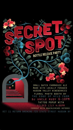 Return Brewing on Instagram: "🚨Super Small Batch Bottle Release Incoming 🚨 We’re throwing it back to summer foraging with our new farmhouse ale in collaboration with Luloo and @theedgeofwildfarm — Secret Spot. Foraged wineberries, a delicious ornamental (and invasive!) raspberry, combine with our house kveik yeast to create something spritzy, fruity, and delicious. We’re keeping the endless summer vibes going with a release party this Saturday in Hudson, October 11th, 2025! 🌸 Floral photo boo