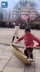 76K views · 4.5K reactions | عربي/ English فتاة تبلغ من العمر 10 سنوات تتدرب بشكل عفوي على سلة من الخيزران... وتوازنها في مستوى آخر. ————— A 10-year-old girl casually training on a bamboo basket... and her balance is next level. #viral #China #bamboo | Embassy of China in Bahrain 中国驻巴林大使馆 | Facebook