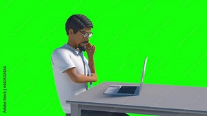 Cartoon animated a businessman african american black man works on a computer laptop got the idea render 3d Stock Video