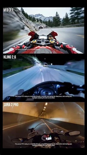 AI Video Showdown: Realistic Motorcycle Renders (Sora 2, Kling 2.6, Veo 3.1)