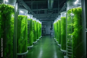 Algae biofuel industry lab researching, Seamless looping Photobioreactor in industrial laboratories