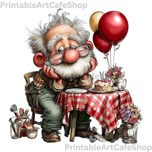Whimsical Old Man Birthday Clipart PNG Funny Watercolor Characters Transparent Commercial Use - Etsy