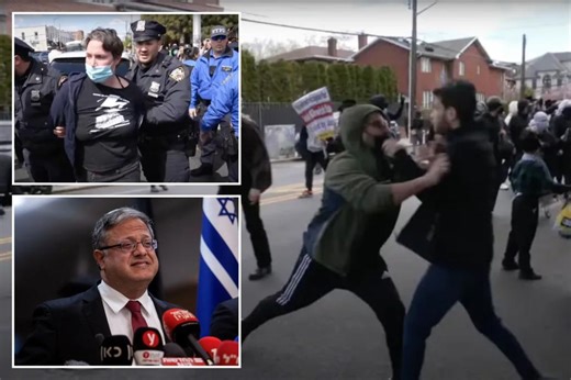 Cops clash with anti-Israel protesters outside NYC synagogue where Israeli minister was set to speak before event canceled