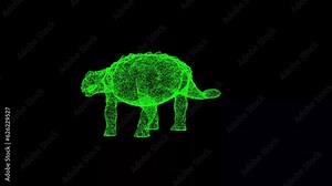 3D dinosaur rotates on black background. Prehistoric dinosaurs. Jurassic period, Mesozoic era. Natural history museum. Prehistoric period. For title, text, presentation. 3d animation 60 FPS