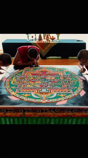 Tibetan sand mandalas are intricate works of art created by Buddhist monks using finely colored sand. The process can take days or even weeks, with each pattern carefully constructed to represent spiritual symbols and the universe's balance. #foryou #buddha #buddhism #viral #foryou