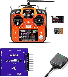 Radiolink AT10II 12 Channels RC Transmitter and Receiver R12DS, Crossflight Flight Controller and M8N TS100 GPS Compass Module for Plane/3-8 Copters, DIY RC Drone FPV