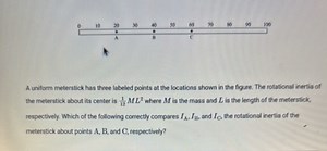 A uniform meterstick has three labeled points at the locations ... | Filo