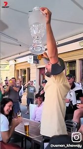 True Blue into We Are The Champions, and almost a rendition of the team song in between. Scenes in Hobart 😂 | 7Cricket