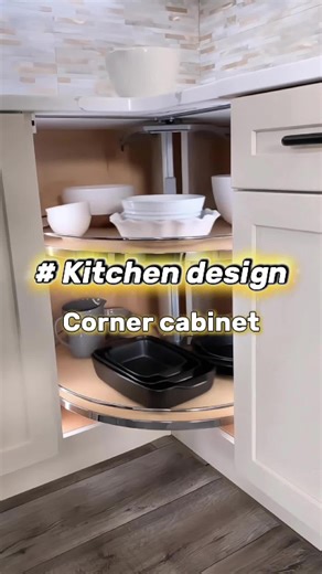 Mind blown! Who knew kitchen corners could be this smart? Spin it and find your treasure! This rotating lazy susan storage makes use of that wasted corner space. Just spin the shelf, and boom — all your kitchen tools are right there, easy to grab! #kitchendesign#kitchencabinets #kitchenideas #HomeDesign #kitchenstorage