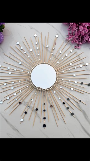 DIY Bamboo Stick Sunburst Mirror | Easy & Aesthetic Wall Decor | DIY Home Decor #shorts