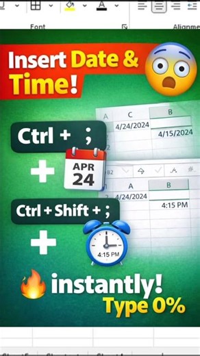 😳 Date & Time instantly insert karo! ‪@NP0326‬ #excel #shorts #viral