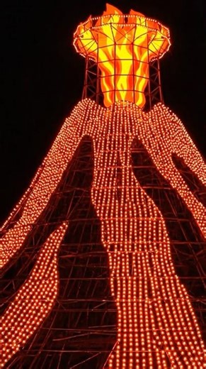 Giant volcano made of red led lights
