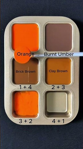 Create 4 colors from 2 colors. #mix #colormixing #mixingcolors #asmr #colors #orange #brown #red