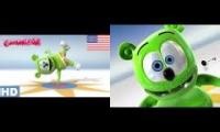 Mix of 2 videos from youtube : gummy bear english and australian
