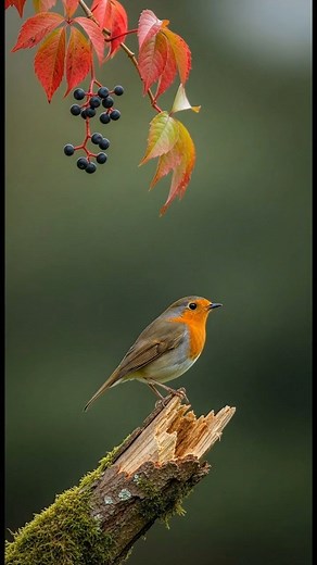 A perfect autumn moment. The vibrant red breast of the Robin matches the changing leaves. 🍂🐦 #wildlife #birds #birdwatching #naturelovers #nature #trendingvideo | Saving Birds