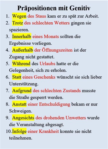 31K views · 398 reactions | Präpositionen mit Genitiv #genitiv | Deutschprüfungen - German Tests and Grammar | Facebook