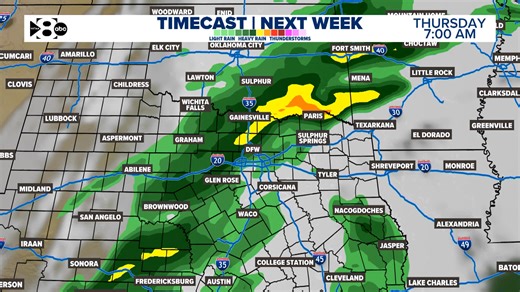 Rain and thunderstorms are in the forecast next Wednesday and Thursday. Some of the rain could be heavy and the severe weather risk is low, but not zero. More precise timing and details as we get closer! | WFAA Weather
