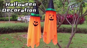 Halloween Decorations, 2 Pack Pre-Installed Lighted Halloween Pumpkin Ghost Witch Decor, Outdoor/Indoor Cute Hanging Decorations Ornaments for Party Wall Yard Tree Porch Home Lawn