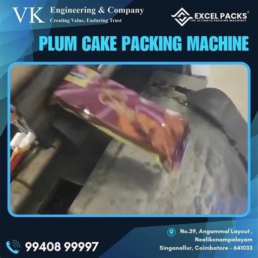 Plum cake packaging made easy with our high-performance flow wrap machine by the brand Excel Pack